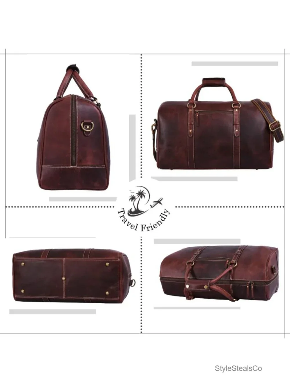 Leather Travel Duffel Bag | Gym Sports Bag Carry-On | Heavy Duty Lining